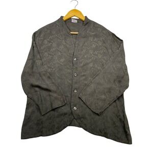 CP Shades Sausalito Womens Green Jacquard Rayon Button Front Blouse Top Size M